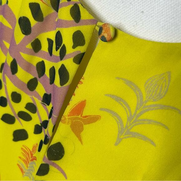 Saloni Pippa Silk Midi Dress Georgette Jungle Yellow Ruffle Citrus Floral NWT 6 - Picture 12 of 16